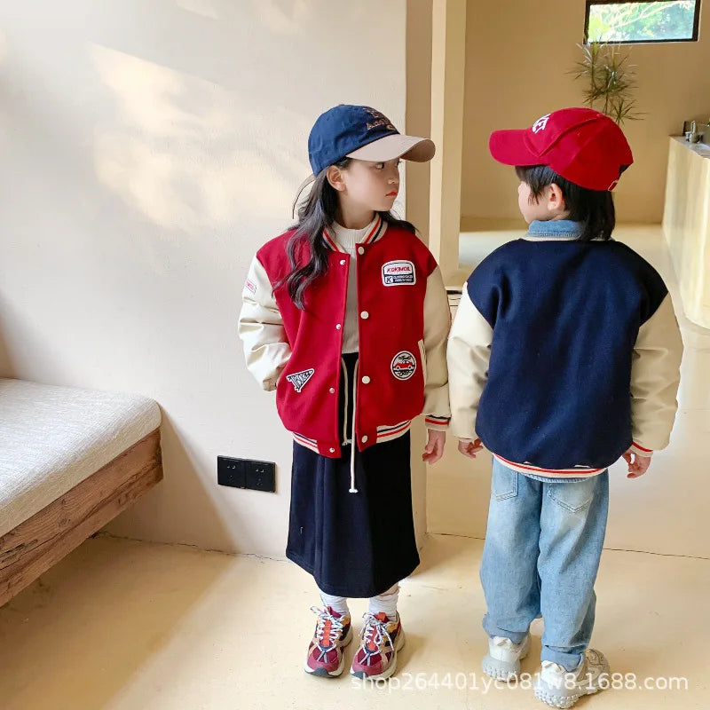 2024 New Children's Baseball Jacket with Cotton Coat for Boys and Girls, Small, Medium, and Large Children's Autumn/Winter Weste