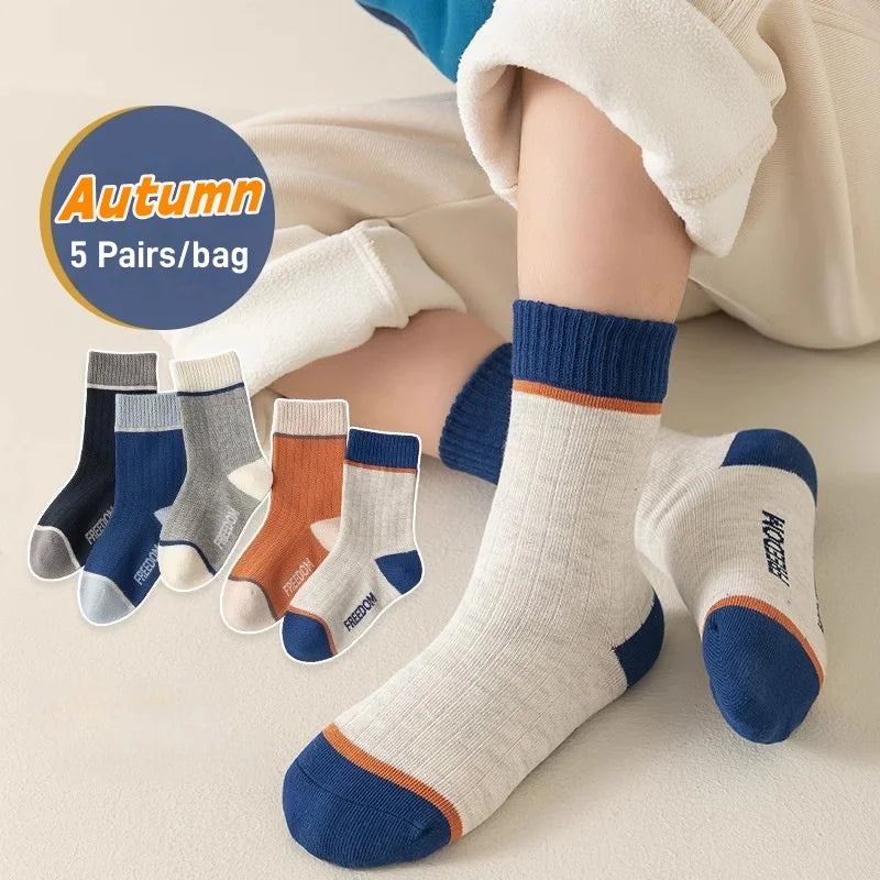 5 Pairs Baby Socks Spring Autumn New Cotton Socks Kids Sport Sock 1-14T Boys Letter Pattern