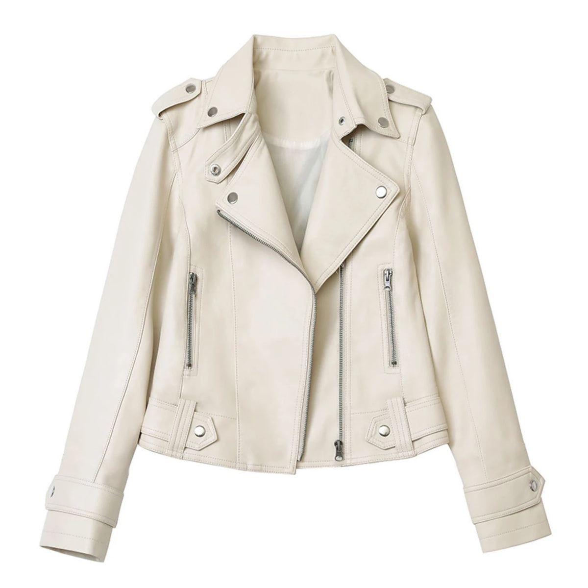 Women Faux Leather Jackets Casual Solid Color Lapel Button Lady Clothings Zip Up Slim Fit Comfortable Women's Winter Down Jacket