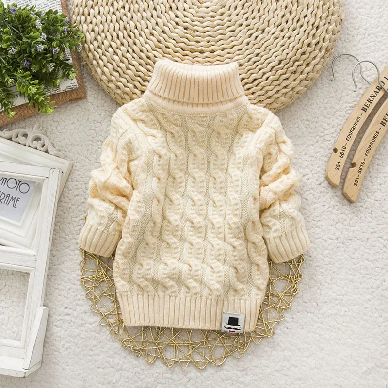 DIIMUU Kids Boy Girl Sweater Knitwear Turtleneck Pullover Clothes Baby Winter Tops Solid Sweaters Children Boy Girl Warm Coat