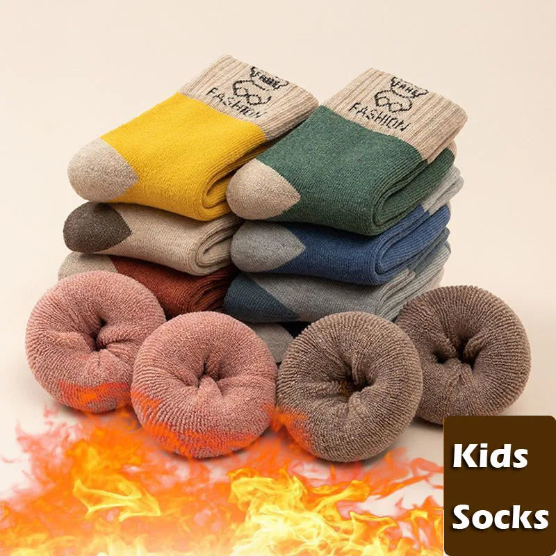 Children Winter Socks Boys Girls Socks 5 Pairs  Warm Cotton Solid Socks Kids Thicken Sock