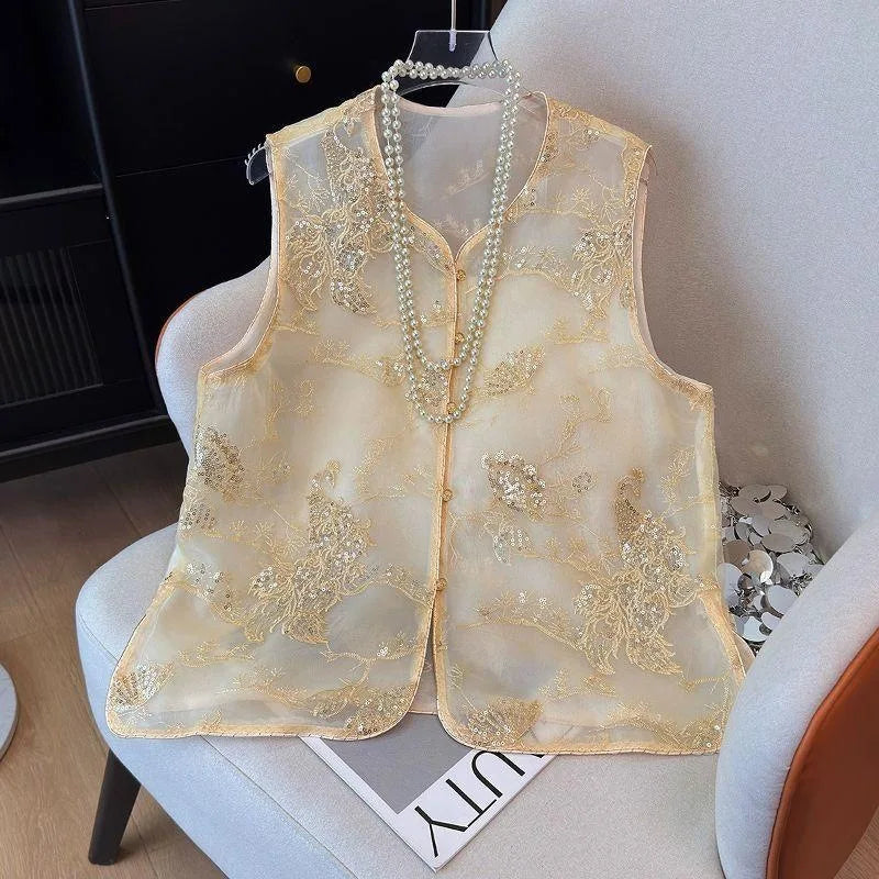 Thin Vest for Women Clothing Ethnic Style Print Vintage Clothes Streetwear Coats Women Jackets Chinese style Casual Summer