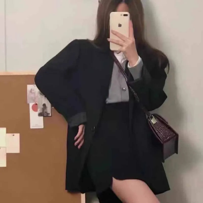 Spring Autumn Women Blazer British Style Khaki Color Solid Color Suit Jacket Female Korean New Blazer Tops
