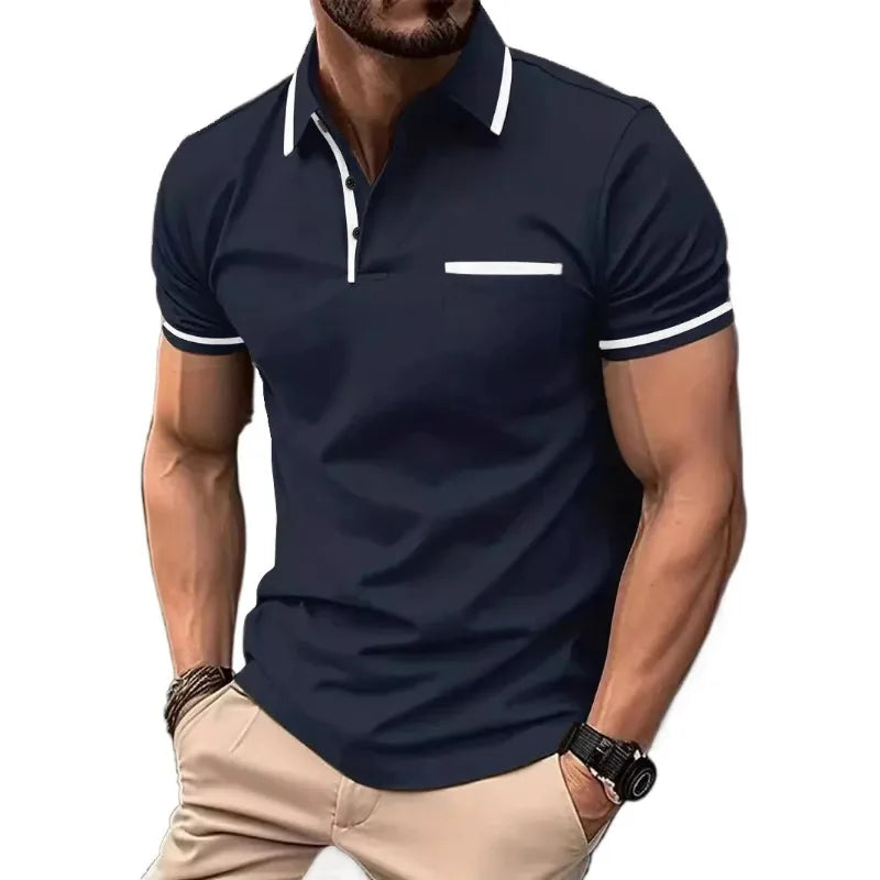 Mens Quarter Zip Polo Breathable Shirts Casual Classic Short Sleeve Contrast Collar Polo T Shirts Lightweight Pockets Streetwear
