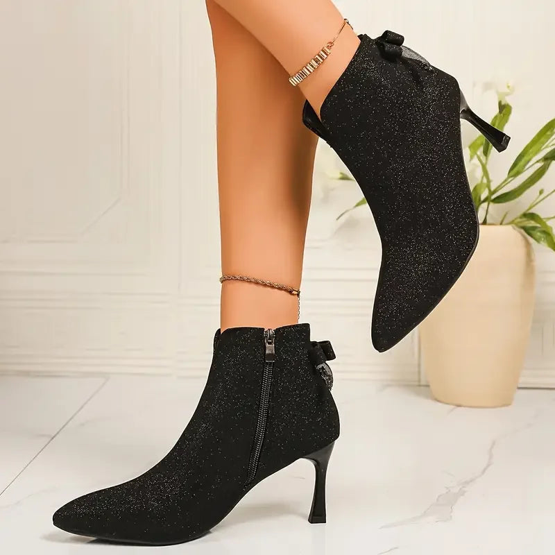 2025 Autumn/Winter New Women's Short Boots, Versatile, Sexy, Elegant, Stiletto Pointed Toe Ankle Boots, Fleece-Lined for Warmth, High Heels, Paired with Leggings, Paired with Jeans, Suitable for Parties, Gatherings, Weddings,