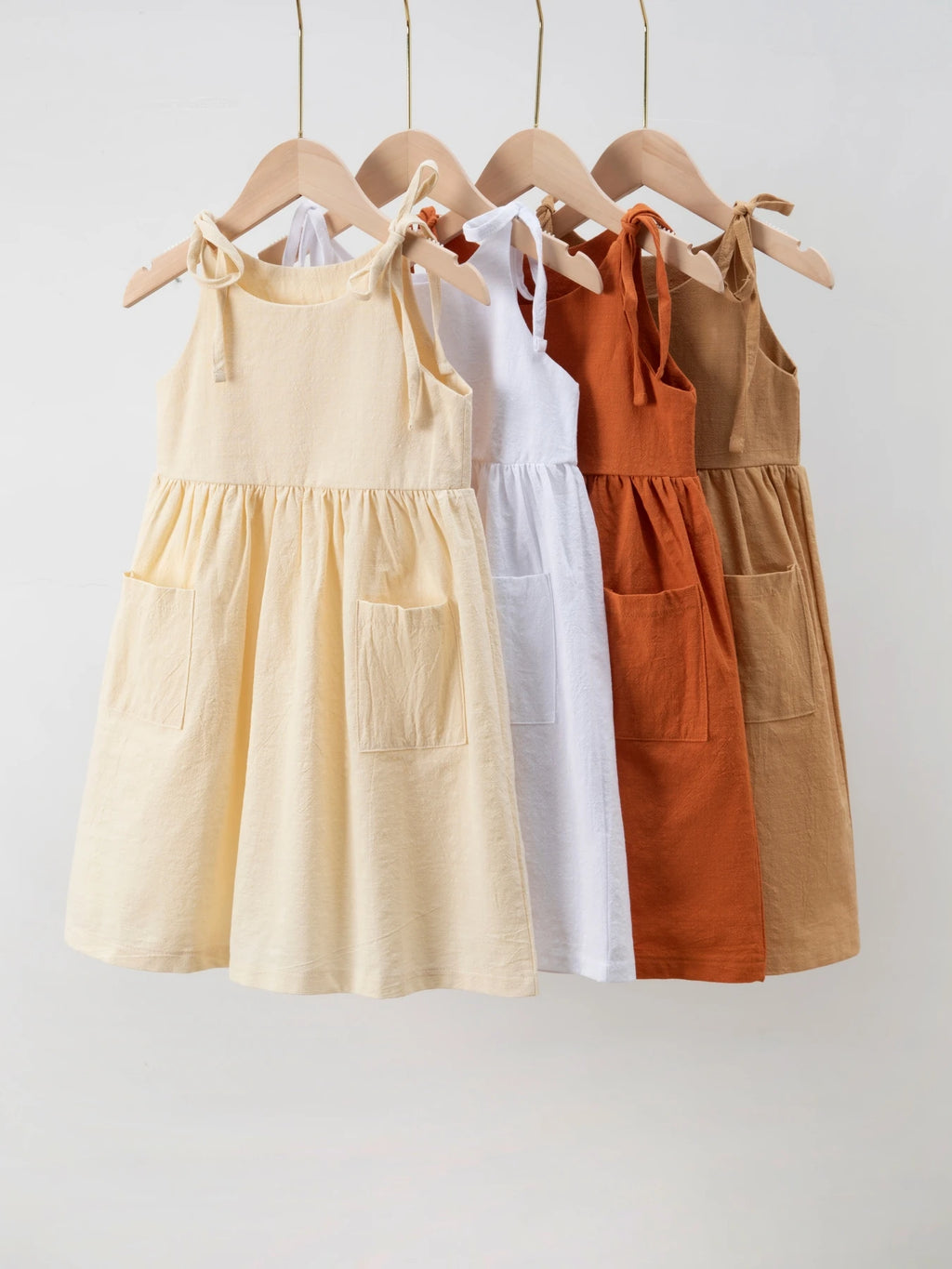 Children's Khaki Sleeveless Belted Dress Baby Girl's Cotton Casual Dress Toddler Girl's Fashion Skirt Summer