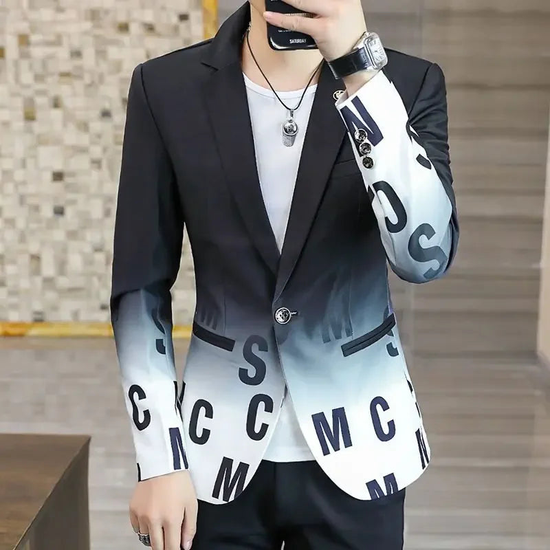 Spring Autumn New Male Sense of Design Leisure Outwea Fashion High-end Blazers Men's Korean-Style Slim-Fit Printed Suit Jacket r
