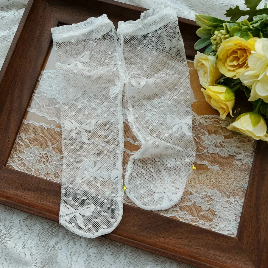 Korean Kids Girl Sock Retro Lace Ruffle Hollow Lovely Calf Sock for Children Girl Thin Breathable Frilly Princess Sock Kid Stuff