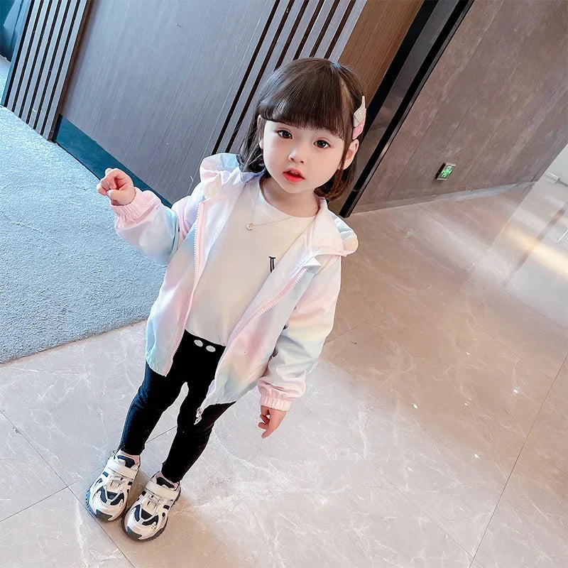 Rainbow Girls Jackets Hoodies Kids Coat 2024 New Korean Fashion Female Baby Jacket Cute Wings Top Spring Autumn Children Outwear
