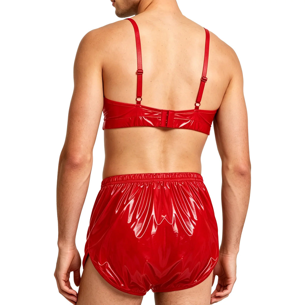 Mens 2 Piece Bathing Suit Waterproof Bikini Sets Adjustable Straps Cropped Cami Top with Briefs Swim Bottoms Swimsuit Beachwear