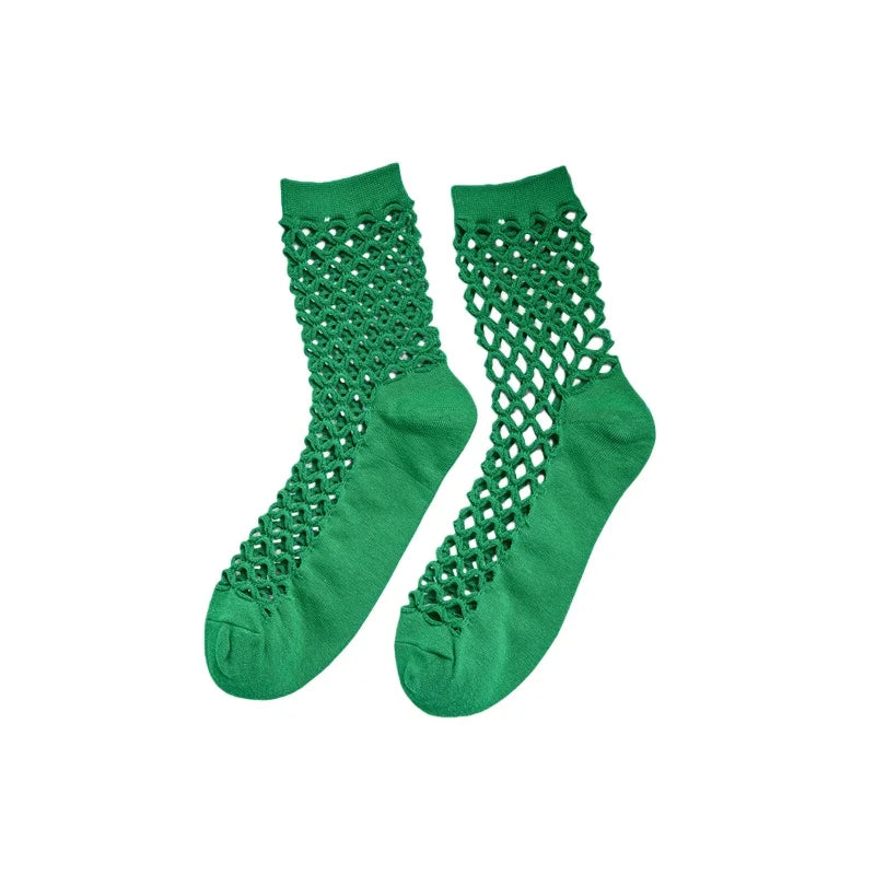 1pair Women Mesh Socks Individual Fashion Breathable Fishnet Mid-Calf Sock Thin Comfortable Casual Sox Elastic High Quality
