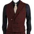Men Suit Vest Brown Herringbone Tweed Slim Fit Waistcoat Double Breasted Sleeveless Jacket For Wedding Party Prom Suit Vests
