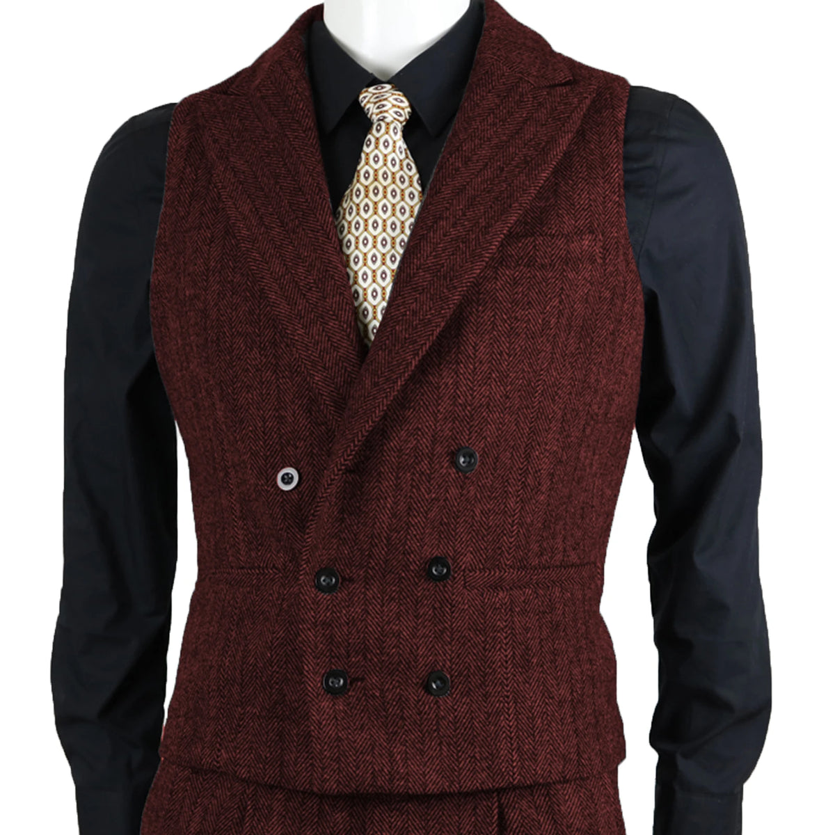 Men Suit Vest Brown Herringbone Tweed Slim Fit Waistcoat Double Breasted Sleeveless Jacket For Wedding Party Prom Suit Vests