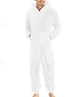 Winter Warm Men Plush Pajamas Big Size Coral Fleece Jumpsuit Hoodies Bodysuit Fleece Pajamas Daily Hooded Flannel Homewear