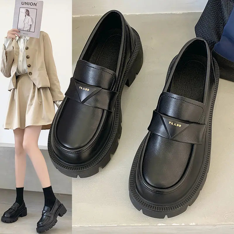 Women's Summer Footwear Loafers Shoes for Woman 2025 Office Round Toe Black Low Heel Elegant with Discount Genuine Mark Stylish