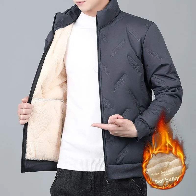 Men's down Cotton Jacket Long Sleeve Warmth Windproof Fleece Lined Autumn Winter Workwear Casual Loose Fit Youth Style