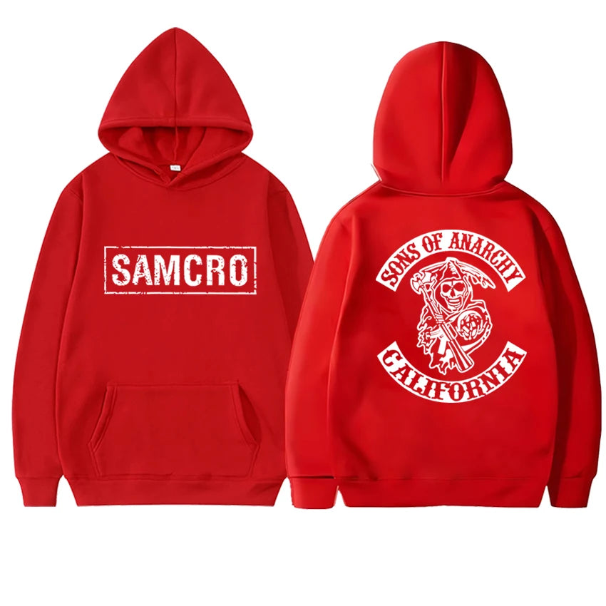 Harajuku punk Double Sided  printed Sons of Anarchy SAMCRO Hoodies Men women Casual hip hop streetwear Unisex Fleece Sweatshirt