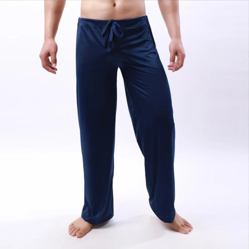 Mens Pajama Pants Low - Waist Fashion Sexy Loose Slippery Home Pants Ice Silk Long-Sleeved Loungewear Men Lounge Pants Pijama