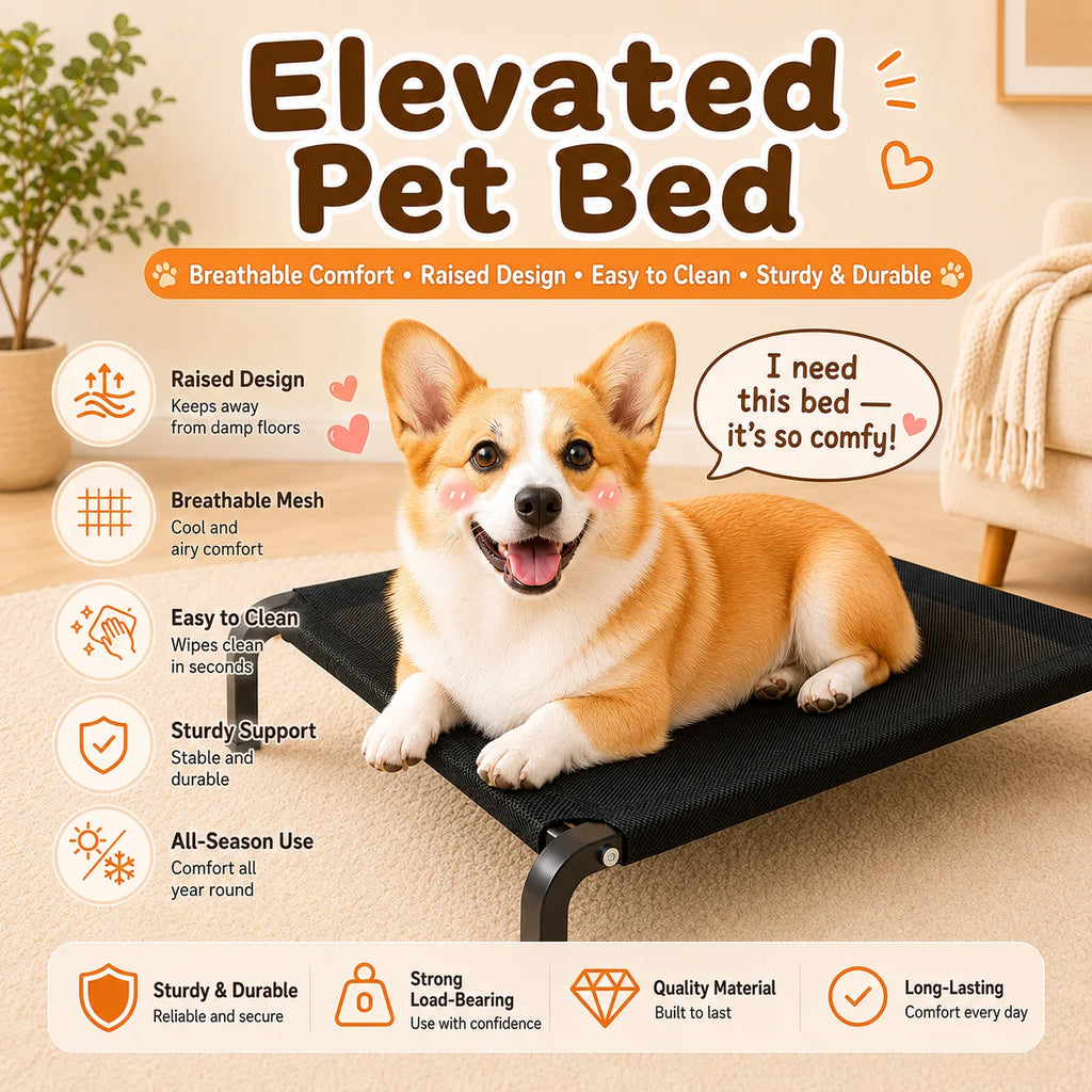Elevated Pet Bed for Dogs, Washable Dog Bed for Small, Medium, Large & XL Puppies, Breathable Mesh Dog Bed