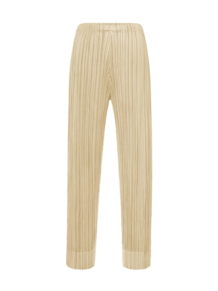 Miyake Pleated Simple Casual Ankle-Length Pants Spring Summer Autumn Pencil Pants Korean Fashion Women Basics Trousers In Stock