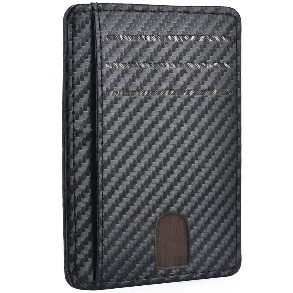 Men's Carbon Fiber Slim Thin Minimalist Wallets Men Anti Rfid Blocking Protected Magic ID Credit Card Holder PU Leather Wallets