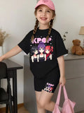 Kpop Cartoon Print Pajamas Sets Kids T-Shirts Funny Gift Harajuku Kids Short Summer Tops Short Sleeve Sets Children's Clothing
