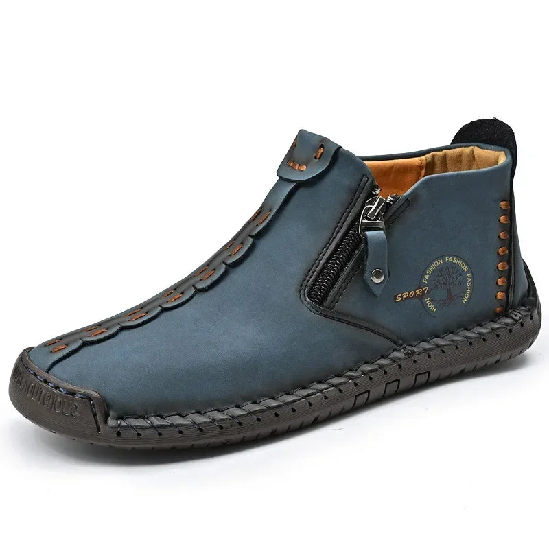 Men Boots Handmade Casual Ankle Boats for Man Male Hombres Walking Shoe Breathable Hombres Leather Wide Upright Zipper Shoes