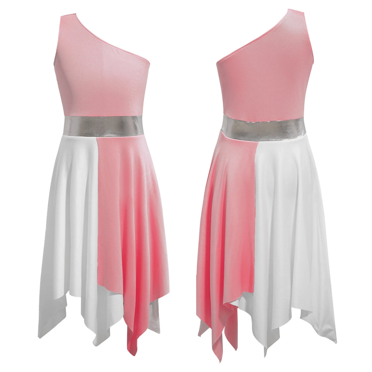 Kids Girls Etiquette Praise Dance Dress Sleeveless Church Christian Worship Costume Asymmetrical Tunic Contemporary Dance Dress