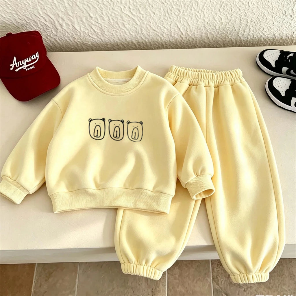 Cute Sweatshirts Outfits Kids Casual Loose Hoodie Loose Pants Two Piece Set Outer Wear Simple Round Neck Tops Sweatpants Suits
