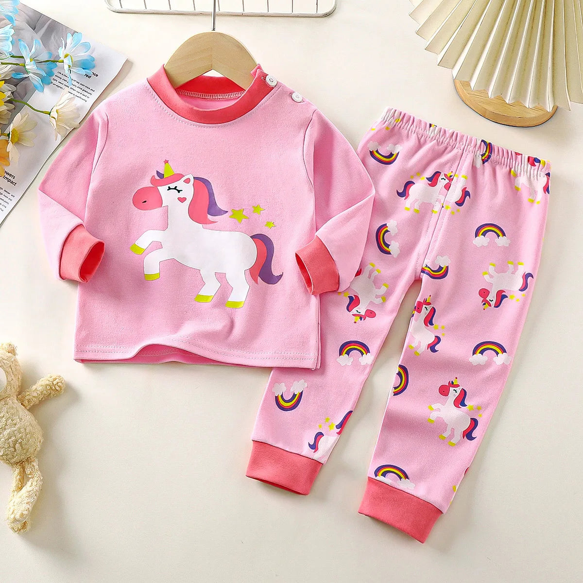 Boys Girls Autumn Pure Cotton Pajamas Kids Cartoon Print Long Sleeve T-Shirt Tops + Pants Pyjamas Baby Underwear Clothing Sets