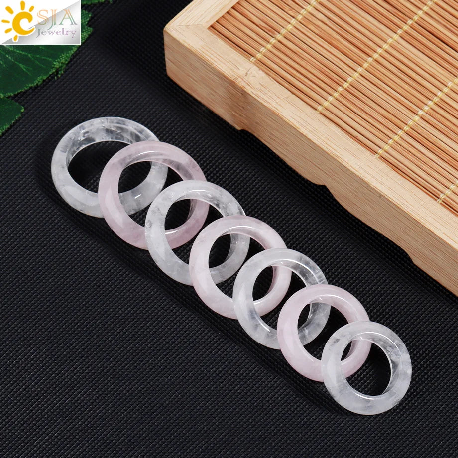 Gem Stone Crystal Band Rings for Men Natural Pink Stone Quartz Red Agates Jaspers Dainty Finger Jade Ring Women Jewelry H474