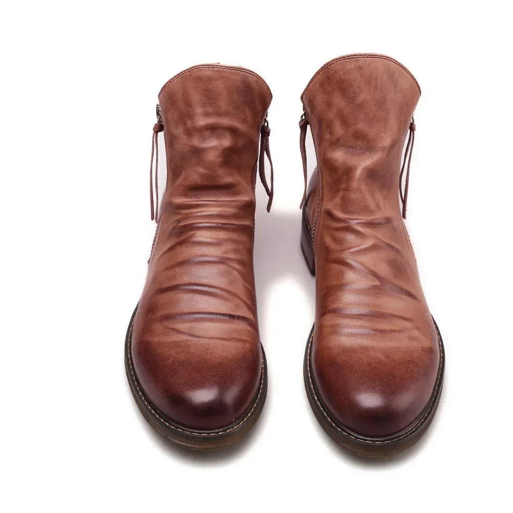 Men's PU Leather Chelsea Boots Fashion High Top Tassel Zipper Shoes Summer Mens Ankle Boots Comfortable Cowboy Boots Zapatos