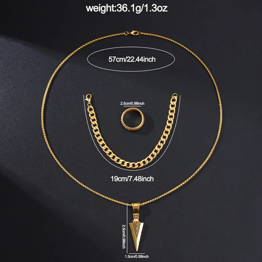 5Pieces/Set,Men's Watch Set, Fashion Classic Quartz Men's Watch, Necklace, Ring, Bracelet Men's Jewelry Set, Ideal Gift for Men.
