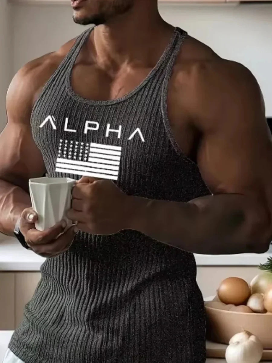 New Fitness Sports Tank Top Men's Sleeveless Summer Knitted Vertical Striped Casual Slimming Men's Sports Tank Top