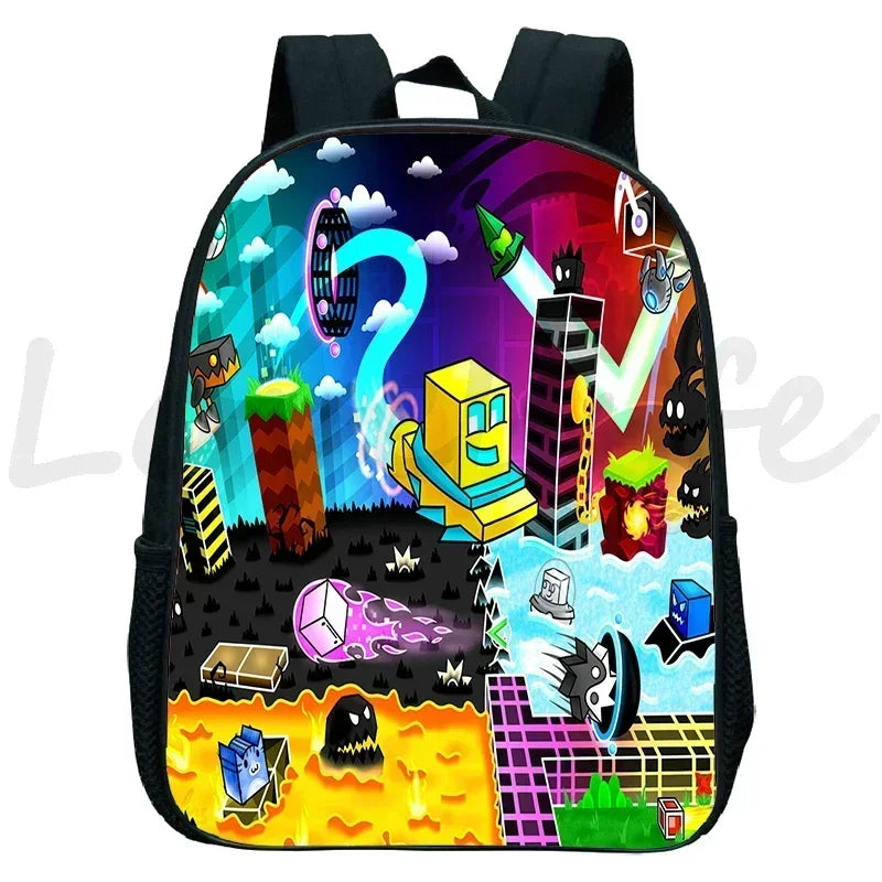 Children Backpack Anime Small Bookbag Kids Cartoon School Bags  Angry Geometry Dash Kindergarten Backpacks Boys Girls Rucksack