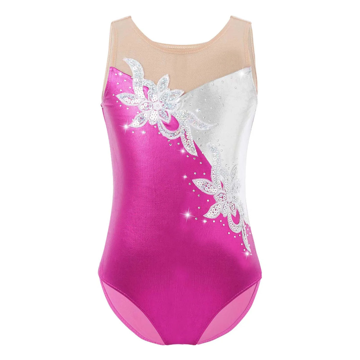 Kids Girls Gymnastics Swimsuit for Dancing Ballet Dancewear Metallic Shiny Leotard Print Asymmetrical Shoulder Strap Bodysuit