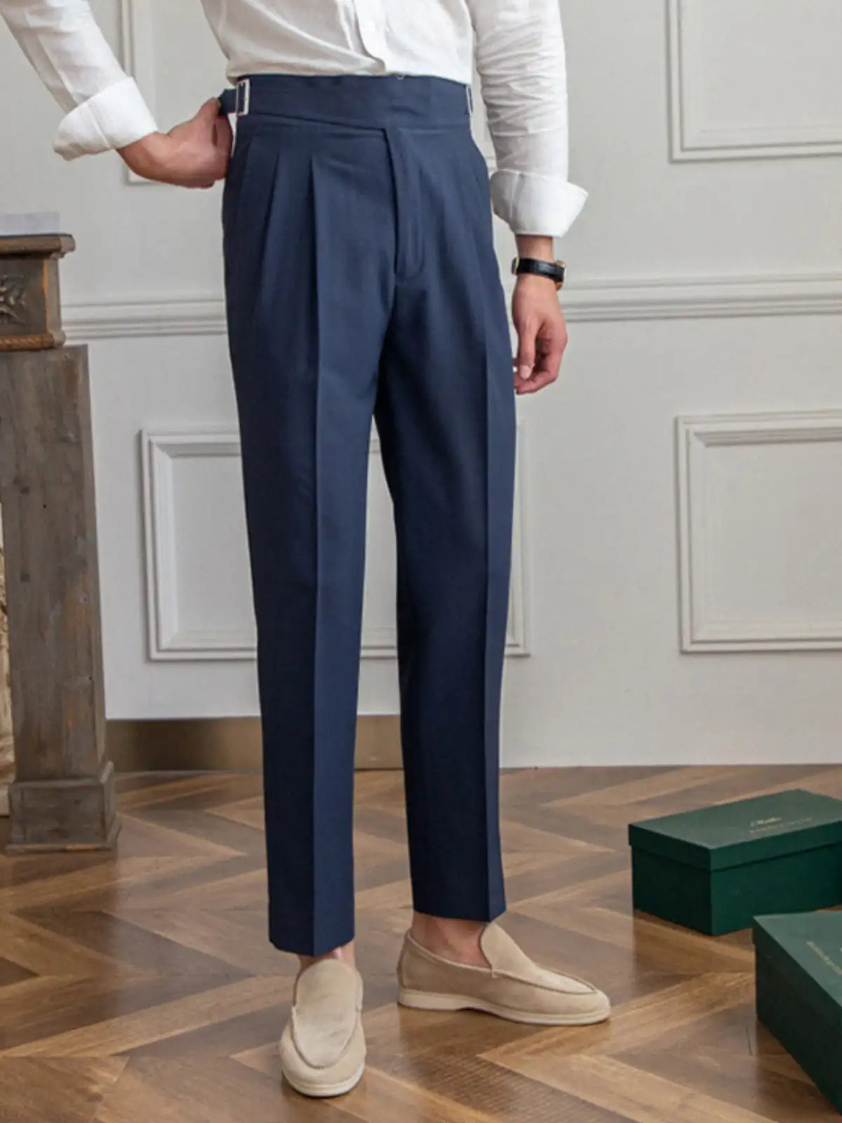 Naples Casual Business Attire Bottoms Men Slim Italian Gurkha Classic Trousers Comfortably Fit Your Curves Adjustable Waist