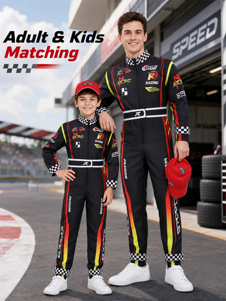 Adult Racing Outfits Kids Karting Uniforms (Includes Red Baseball Cap) Outdoor Sports Jumpsuits Halloween Carnival Cosplay Costu
