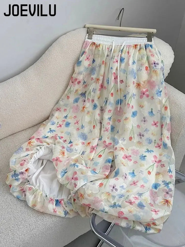 Summer French Style Floral Palazzo Pants Women High Waist Loose Boho Print Wide Leg Trousers with Drapery Comfortable & Elegant