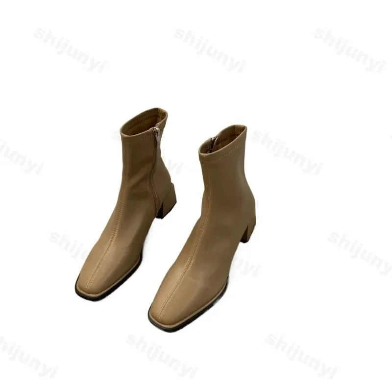 Short boots for women 2025 new spring and autumn single boots round toe raised waterproof platform bare boots for women