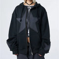 Women's Graphic Hoodie Y2k Zip Up Hoodies Star Patchwork Oversized Sweatshirt with Drawstring Aesthetic Pullover with Hood Shirt