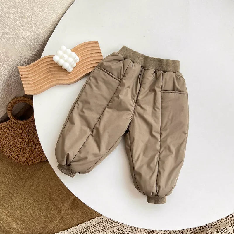 Girls Boys Down Cotton Pants Winter Kids Thick Fleece Warm Trousers Baby Padded Velvet Pants Children Clothes 2-6 Years