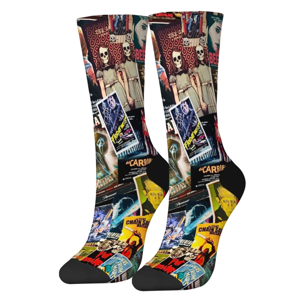 Horror Poster Collage Men's Socks Comfortable Warm Non-slip Street Hip-Hop Style Retro Fashion Socks Novelty Funny Happy Socks