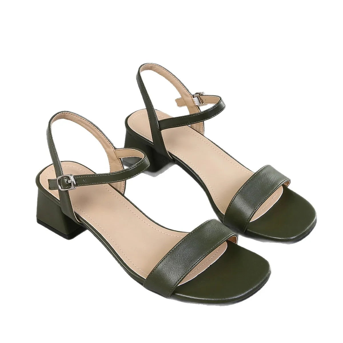 Sandals for Women Summer Fashion Soft Leather Chunky Sandals Round Head Open Anti-slip Wear-resistant High Heels Plus Size 44