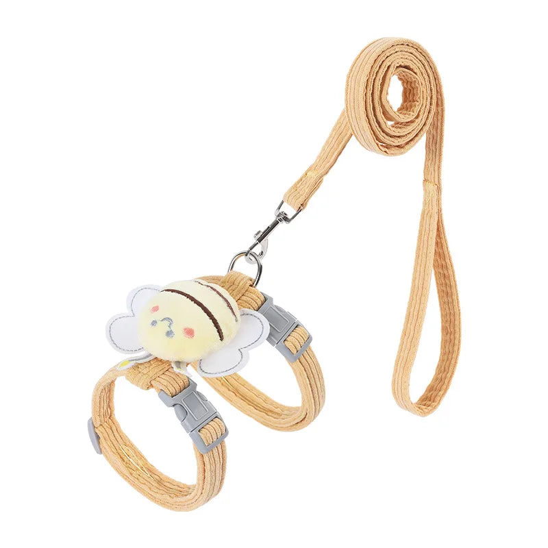 Cat Harness Leash Collar Set Adjustable Cartoon Bee Double Layer Dog Harness for Small Medium Pet Collar Leash Outdoor Walking