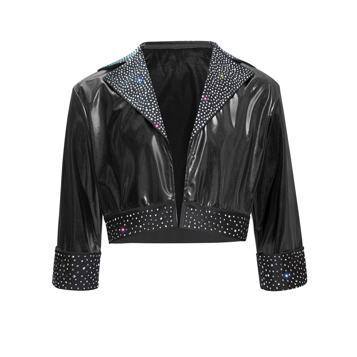 Kids Girls Shiny Rhinestones Metallic Jacket Hip Hop Jazz Dance Top Outerwear Long Sleeve Disco Stage Performance Streetwear