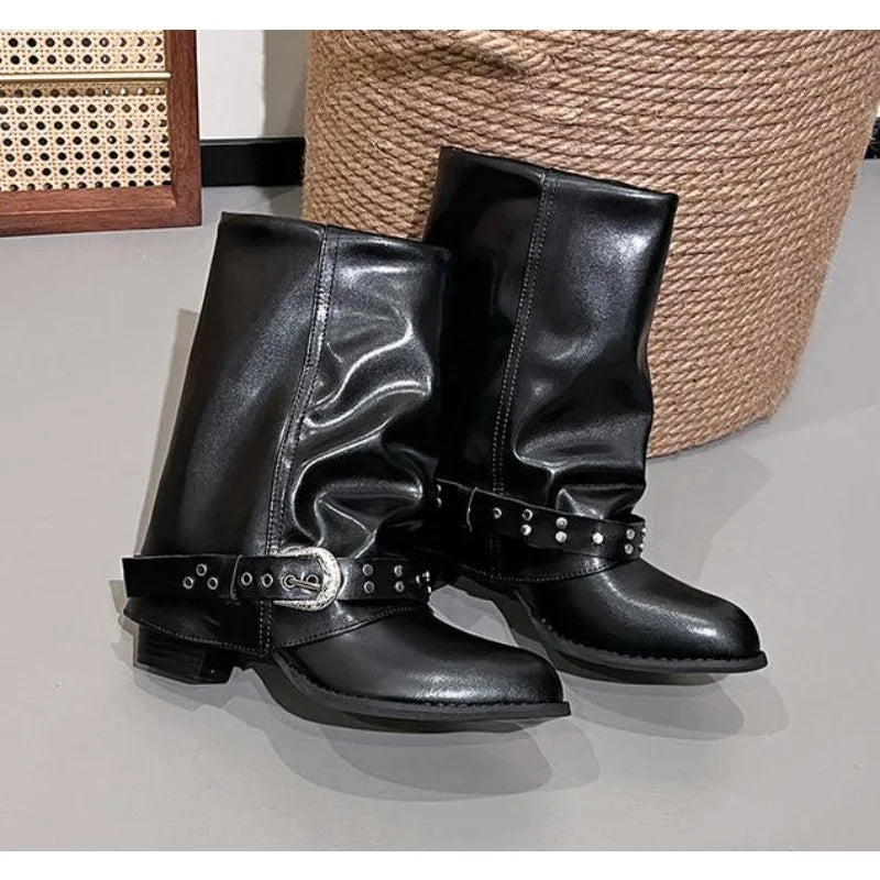 Woman Boots  Long Platform Chunky Heels Trend Punk Gothic New Rock Leather Fashion Women's Shoes Motorcycle Footwear