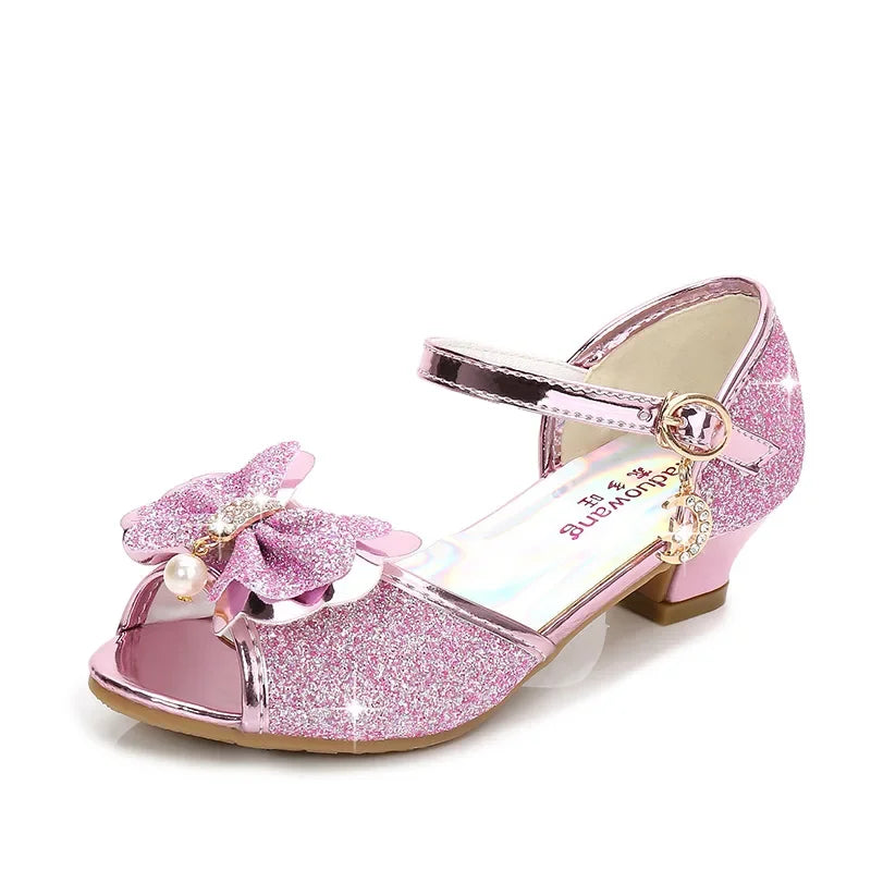 Girls Princess Shoes Summer Children High Heels Open-toe Party Wedding Toddlers Sandals Kids Causal Sequins Mary Jane Shoes