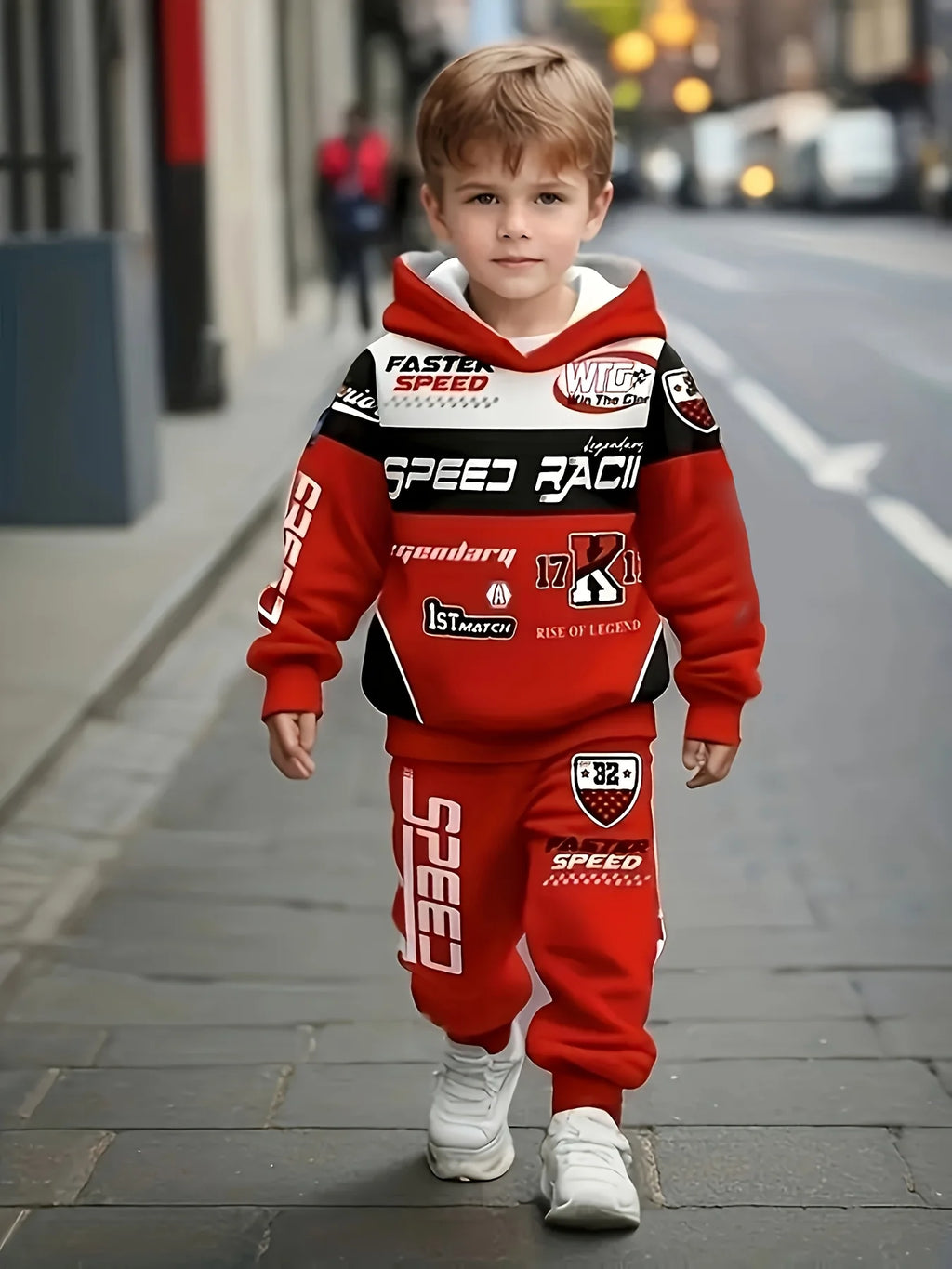 Trendy Kids' Racing Element Hoodie & Pants - Street Style Tracksuit