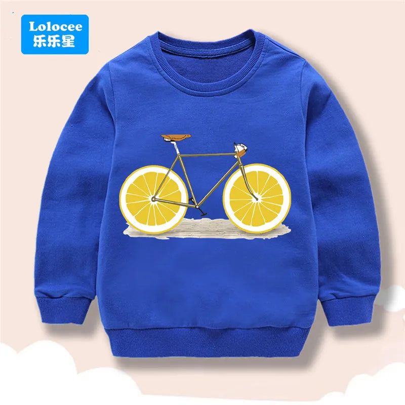 Kids Sweatshirt Long Sleeve Lemon Bicycle Print Cute Cartoon Pullover Casual Toddler Top Children's Spring Autumn Clothes NMDC1